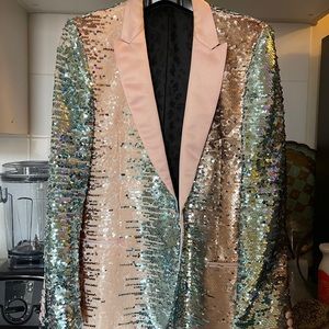 ASOS Iridescent Sequin Blazer with Pink Satin Lapel